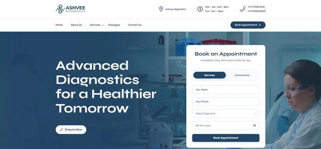 The Ashvee Diagnostics website